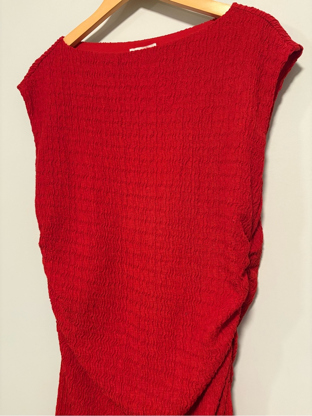 H&M Red Textured Boatneck Midi Dress | Size XL - Picture 4 of 7